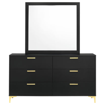 Kendall 6-drawer Dresser with Mirror Black and Gold