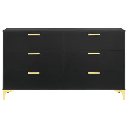 Kendall 6-drawer Dresser with Mirror Black and Gold