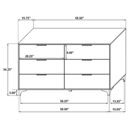 Kendall 6-drawer Dresser with Mirror Black and Gold