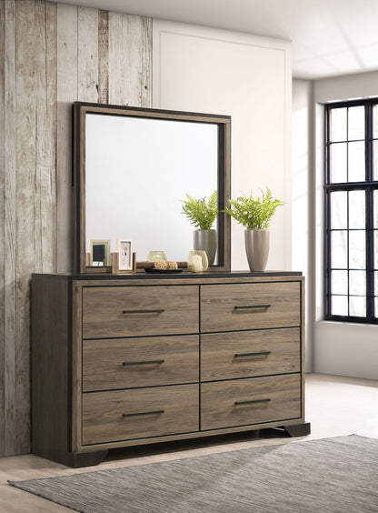 Baker 6-drawer Dresser with Mirror Brown and Light Taupe