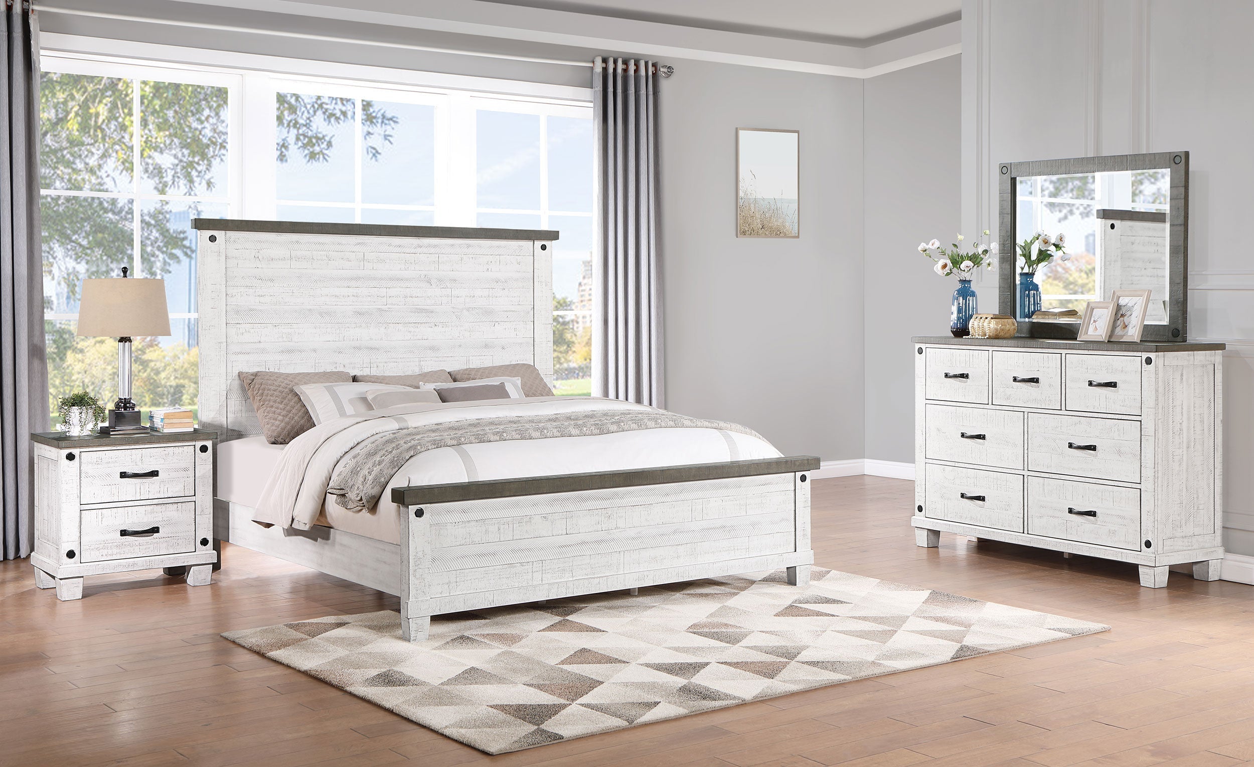 Lilith   Bedroom Set Distressed Grey and White