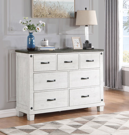 Lilith 7-drawer Dresser with Mirror Distressed Grey and White