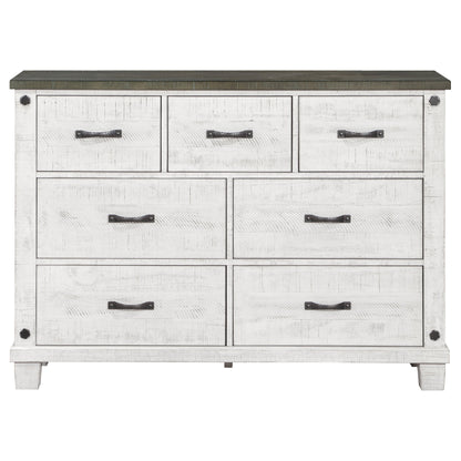 Lilith 7-drawer Dresser with Mirror Distressed Grey and White