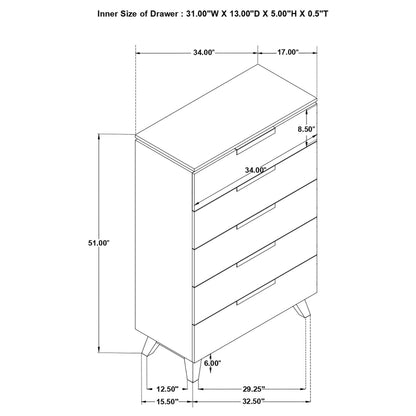 Nathan 5-drawer Chest White Marble and Grey