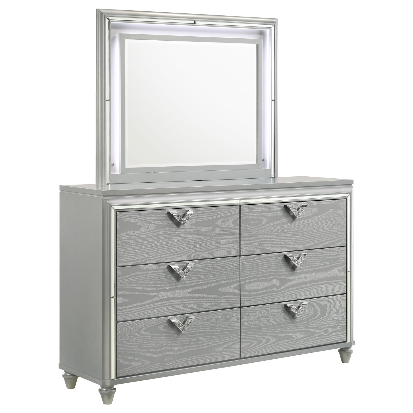 Veronica 6-drawer Bedroom Dresser with Mirror Light Silver