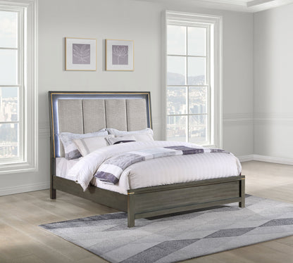 Kieran  Panel Bed with Upholstered LED Headboard Grey