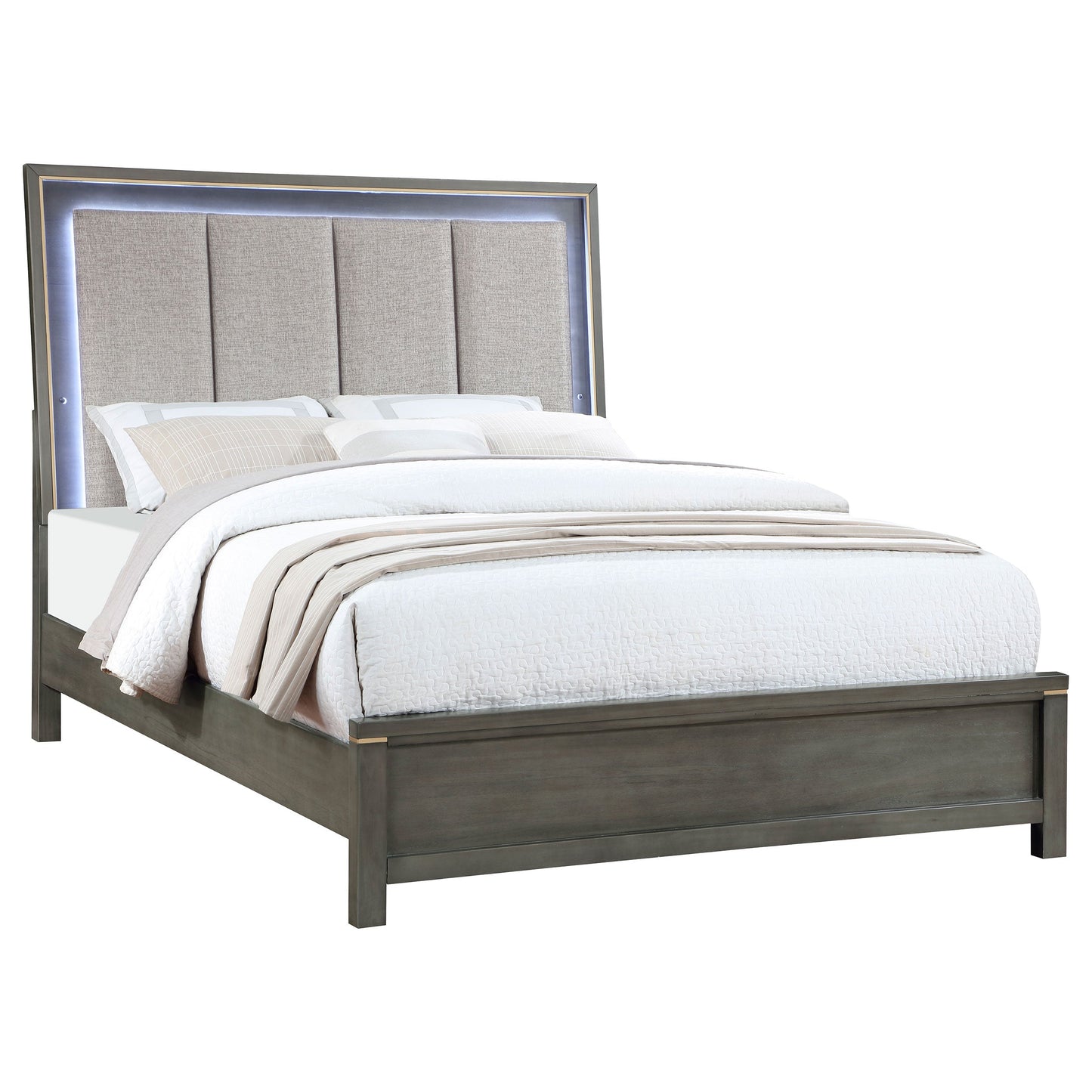 Kieran  Panel Bed with Upholstered LED Headboard Grey