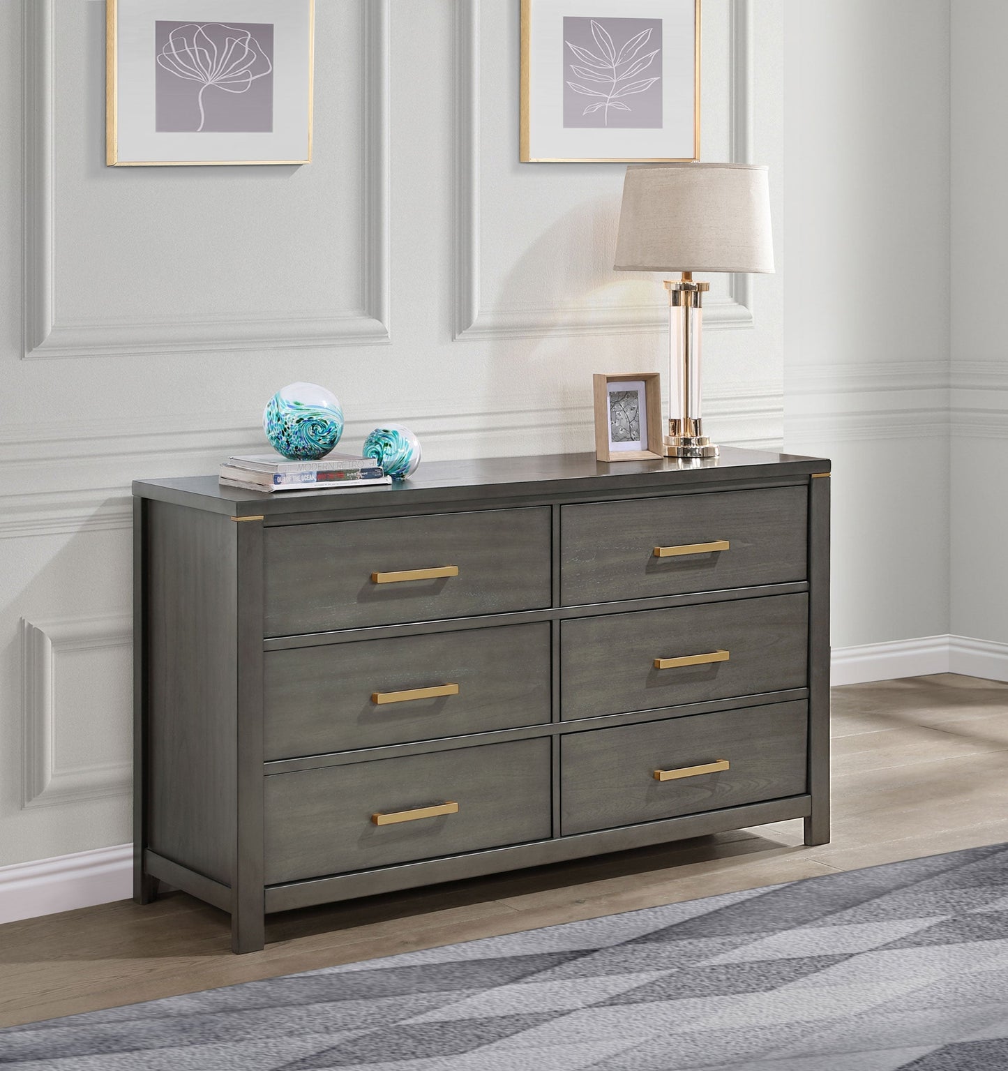 Kieran 6-drawer Bedroom Dresser with Mirror Grey