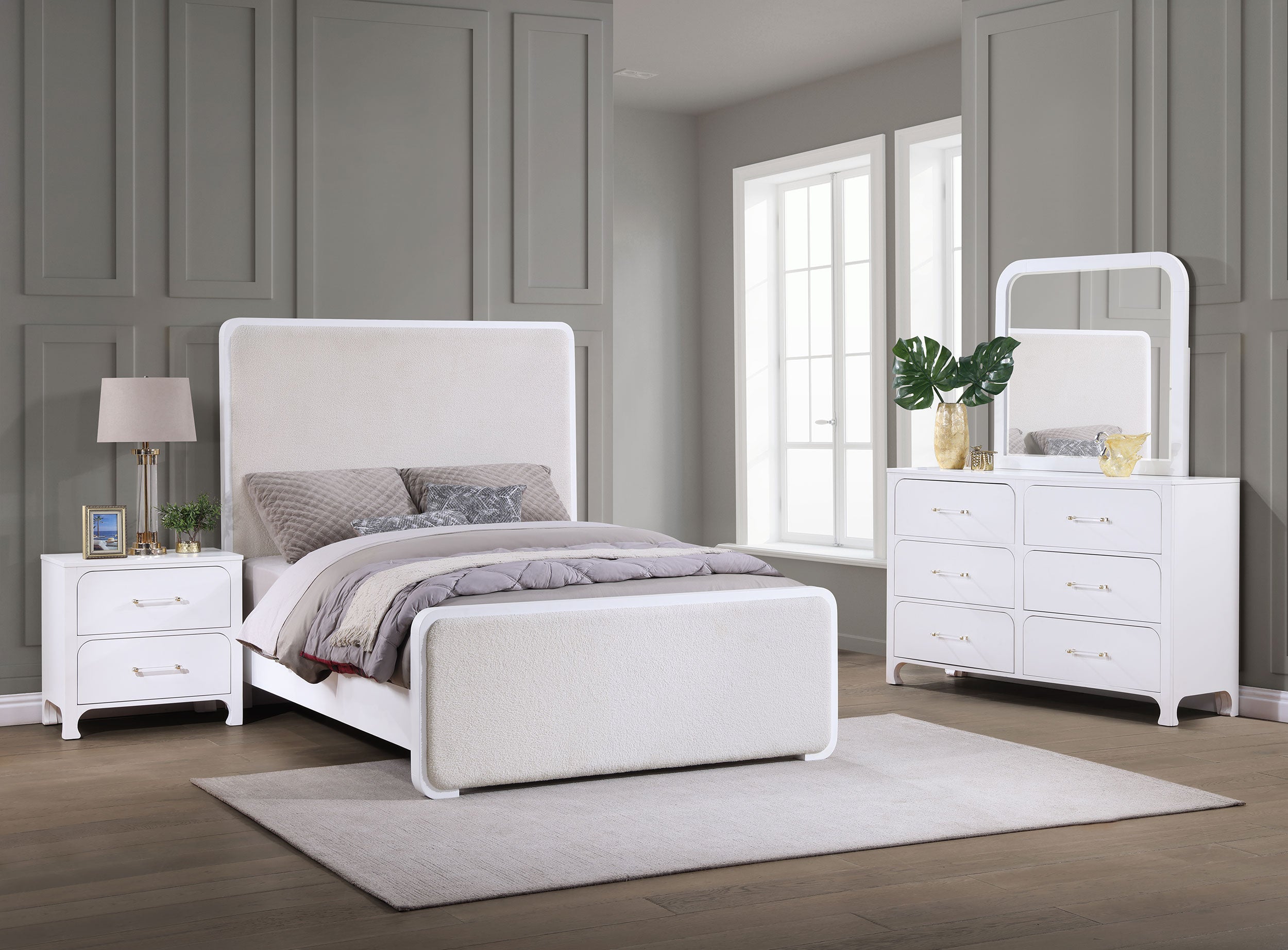 Anastasia  Boucle Upholstered  Bedroom Set Pearl White and Beige