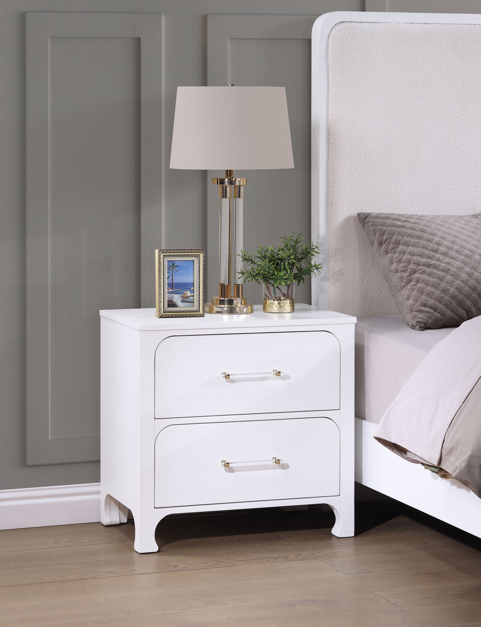 Anastasia 2-drawer Nightstand Bedside Table Pearl White