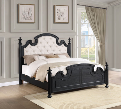 Celina  Bed with Upholstered Headboard Black and Beige