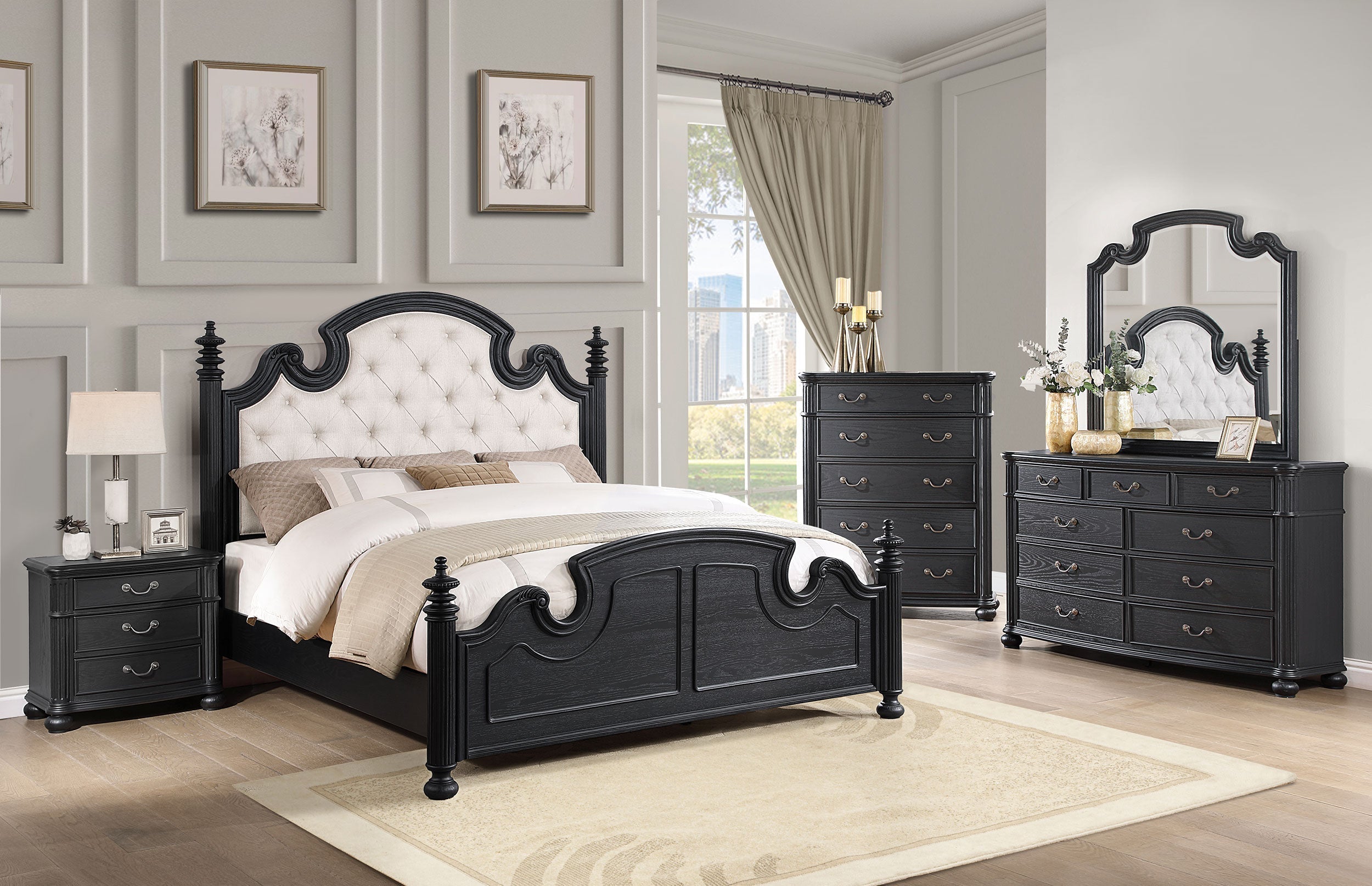 Celina   Bedroom Set with Upholstered Headboard Black and Beige