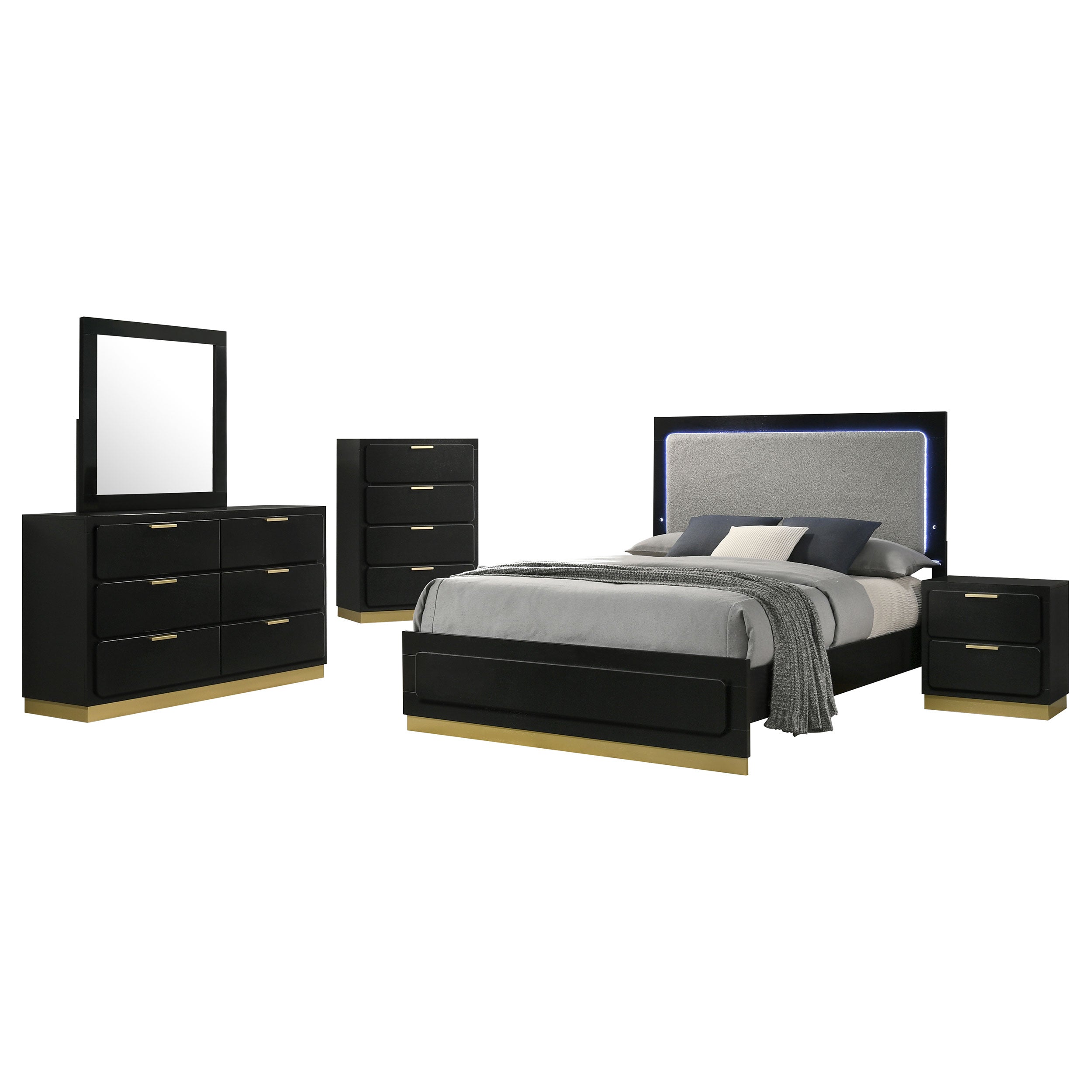 Caraway   Bedroom Set with LED Headboard Black and Grey