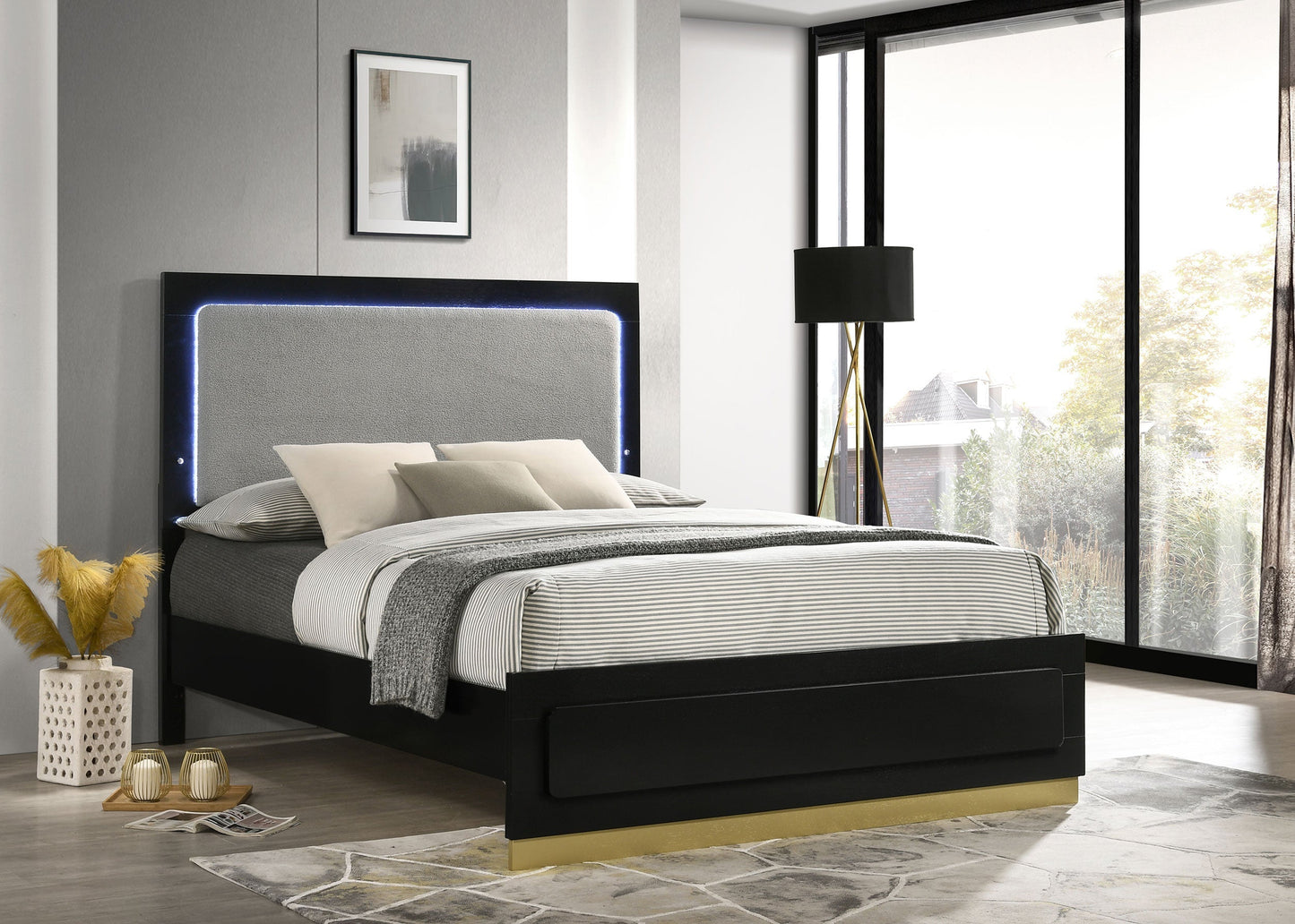 Caraway  Bed with LED Headboard Black and Grey