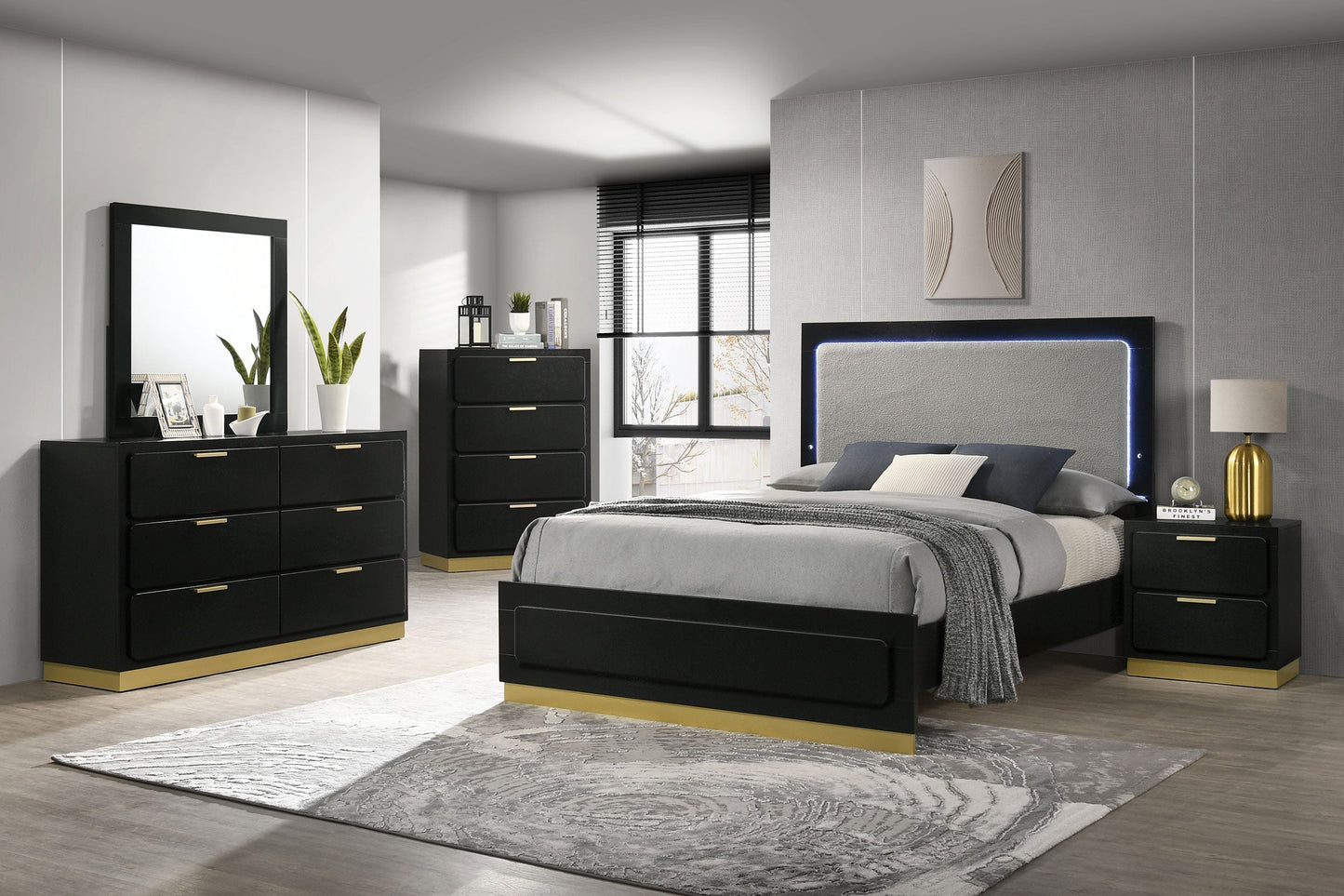 Caraway 6-drawer Bedroom Dresser with Mirror Black