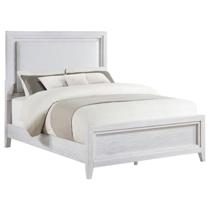 Marielle  Upholstered LED Panel Bed Distressed White