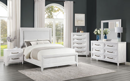 Marielle  Upholstered LED Panel Bed Distressed White