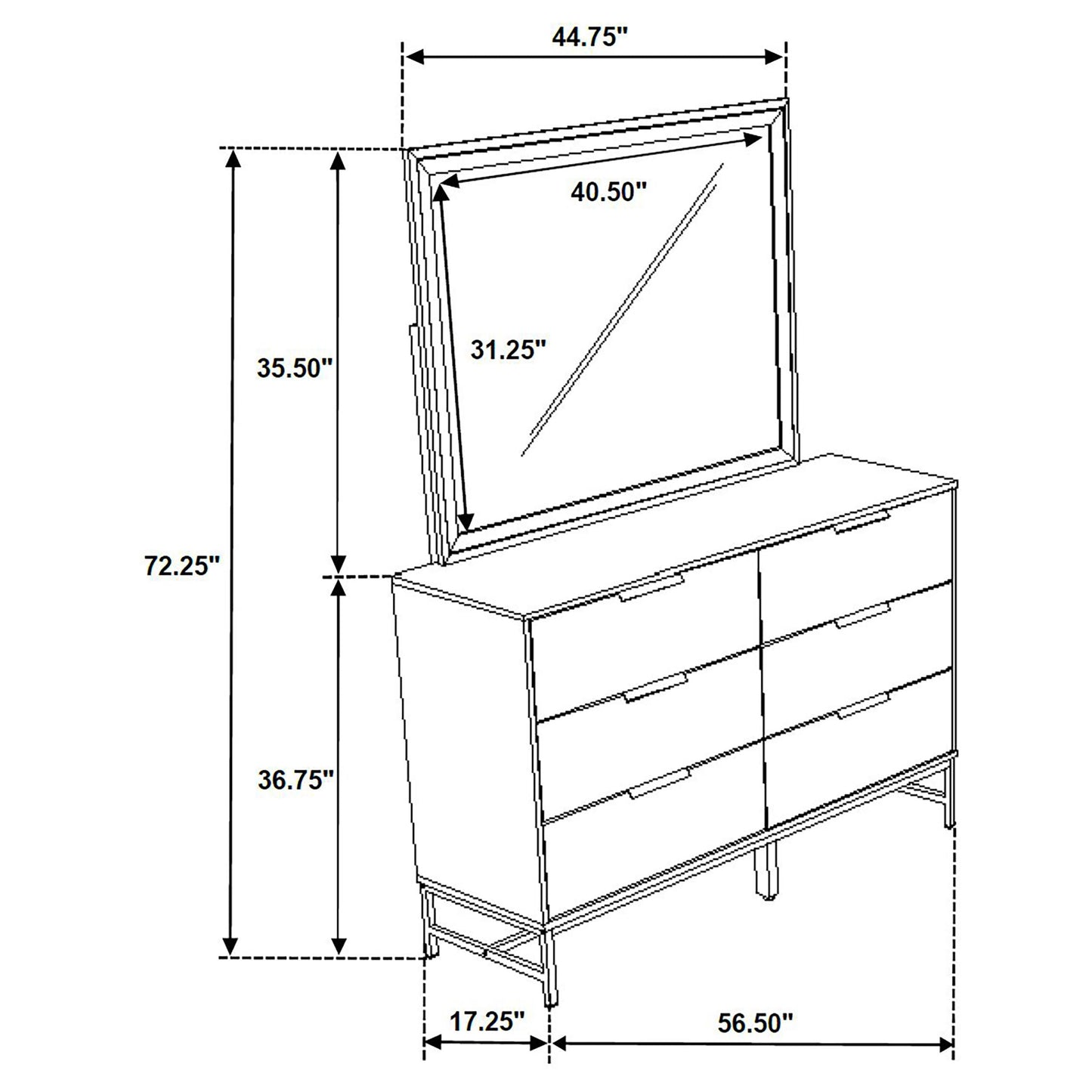 Sonora 6-drawer Dresser with Mirror White