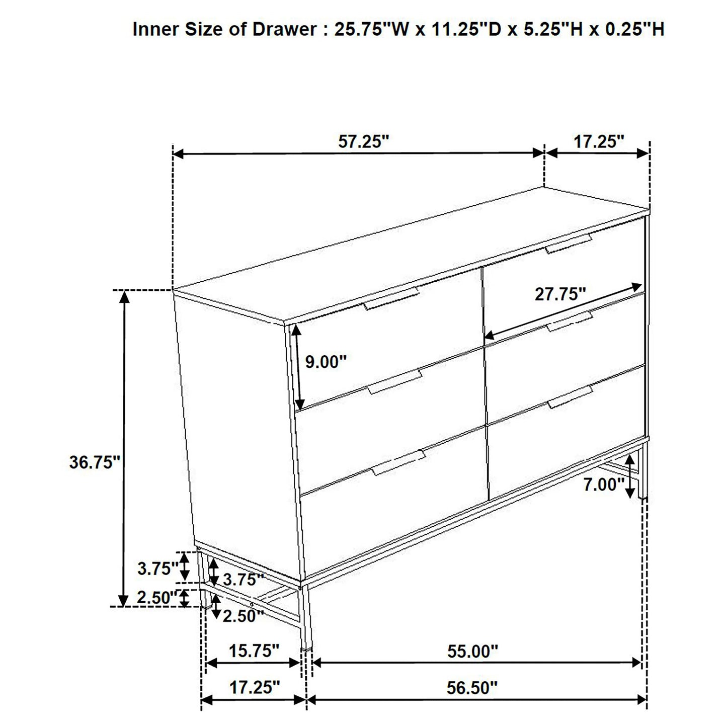 Sonora 6-drawer Bedroom Dresser White