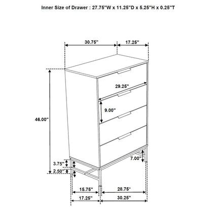 Sonora 4-drawer Bedroom Chest White