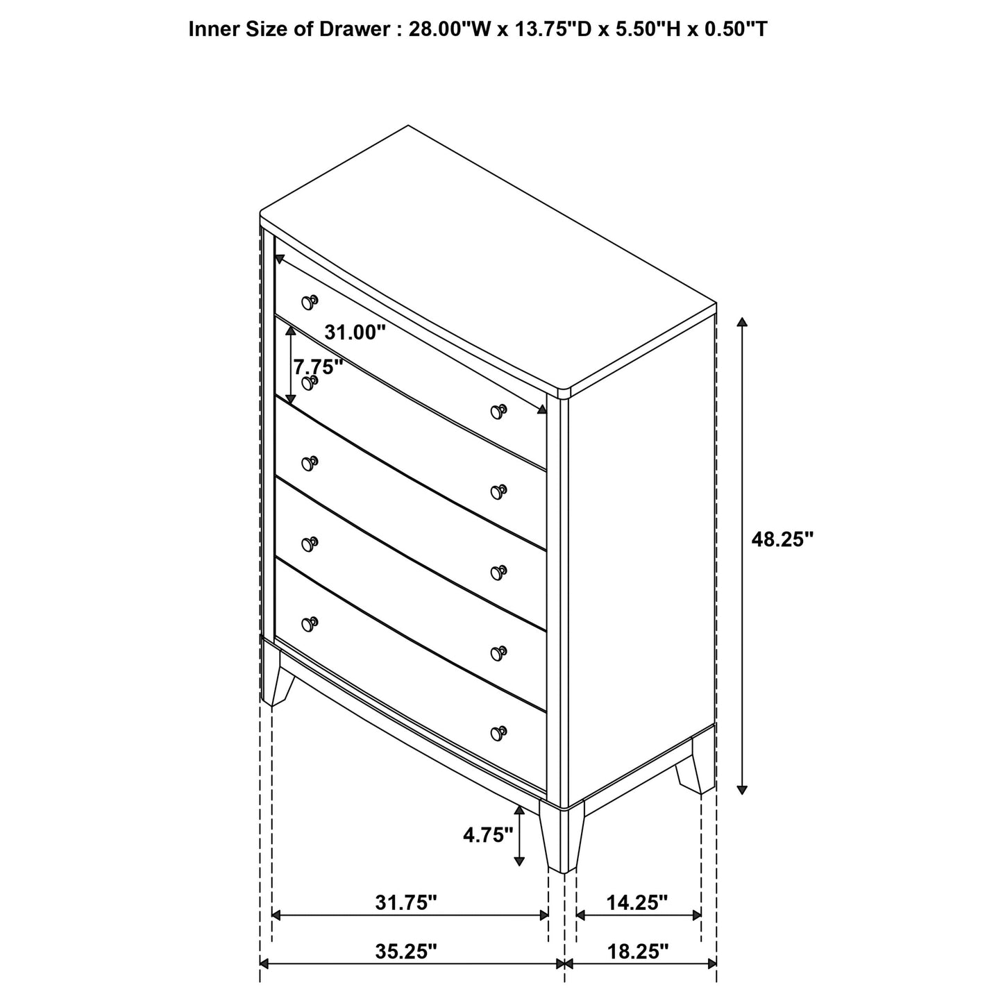 Granada 5-drawer Bedroom Chest of Drawers Natural Pine