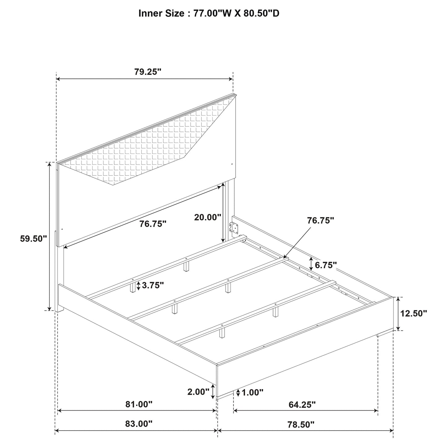 Ives  Panel Bed LED Headboard White High Gloss