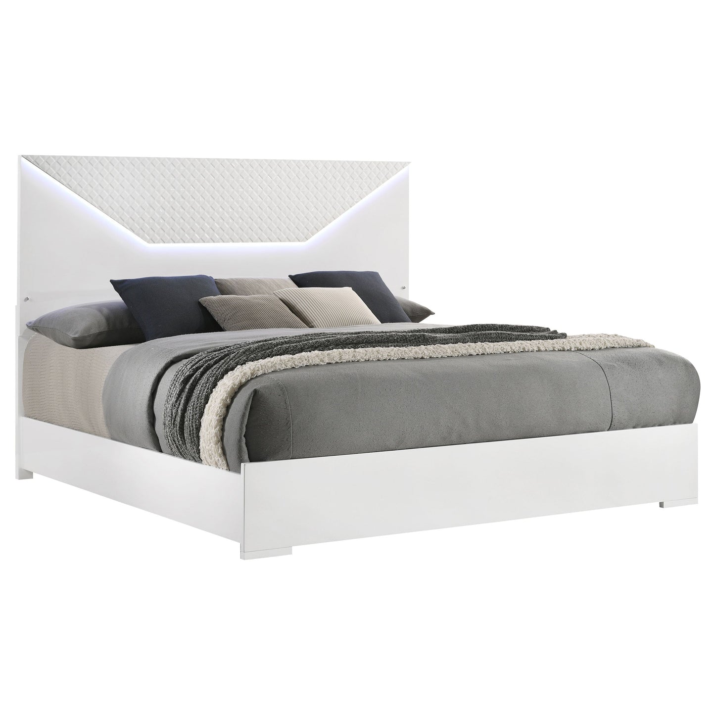 Ives  Panel Bed LED Headboard White High Gloss