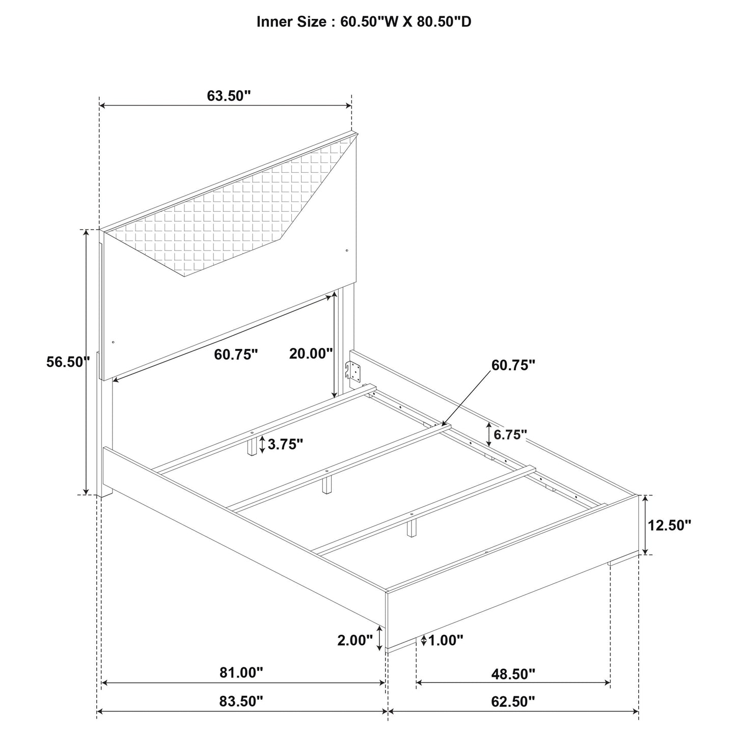 Ives  Panel Bed LED Headboard White High Gloss