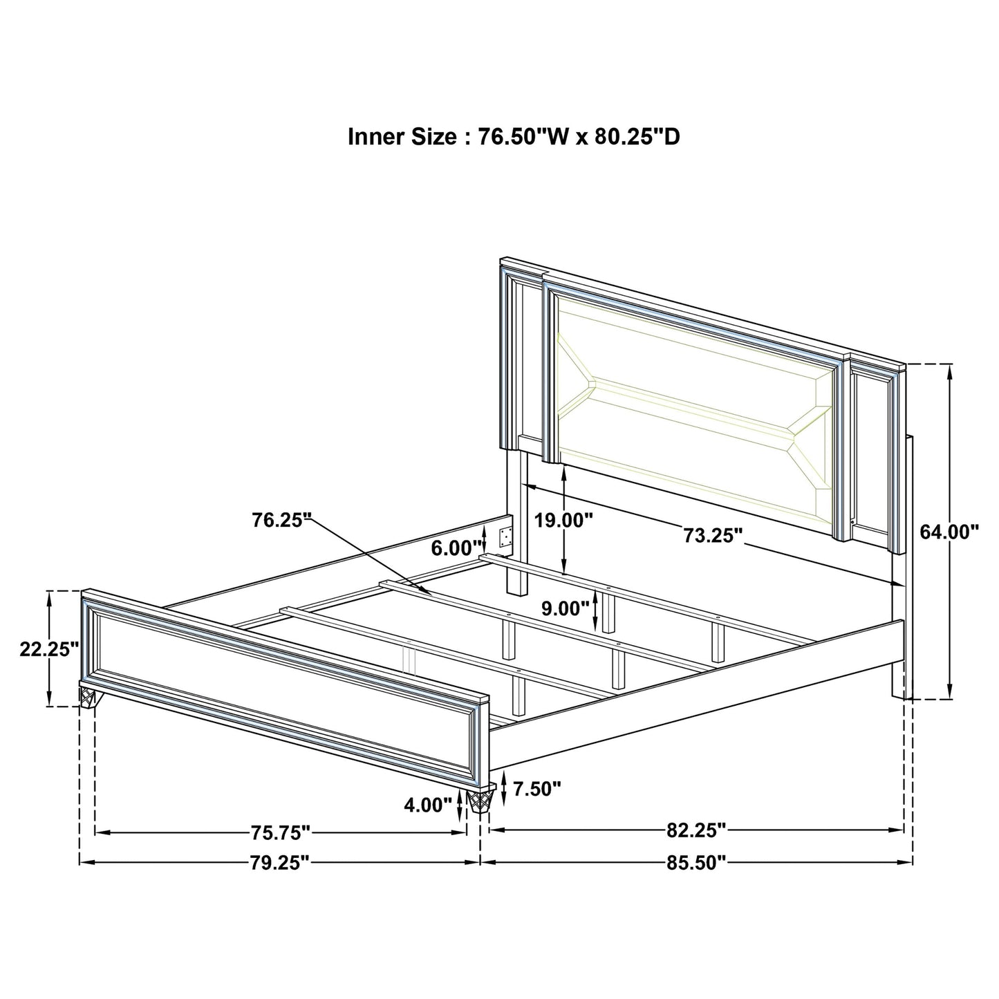 Marmore 64-inch  Panel Bed LED Headboard White