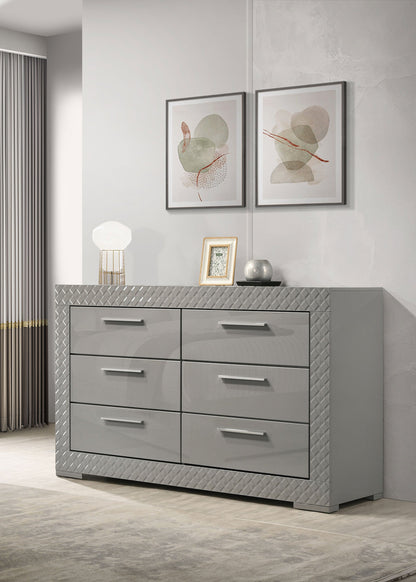 Ives 6-drawer Dresser Cabinet Grey High Gloss