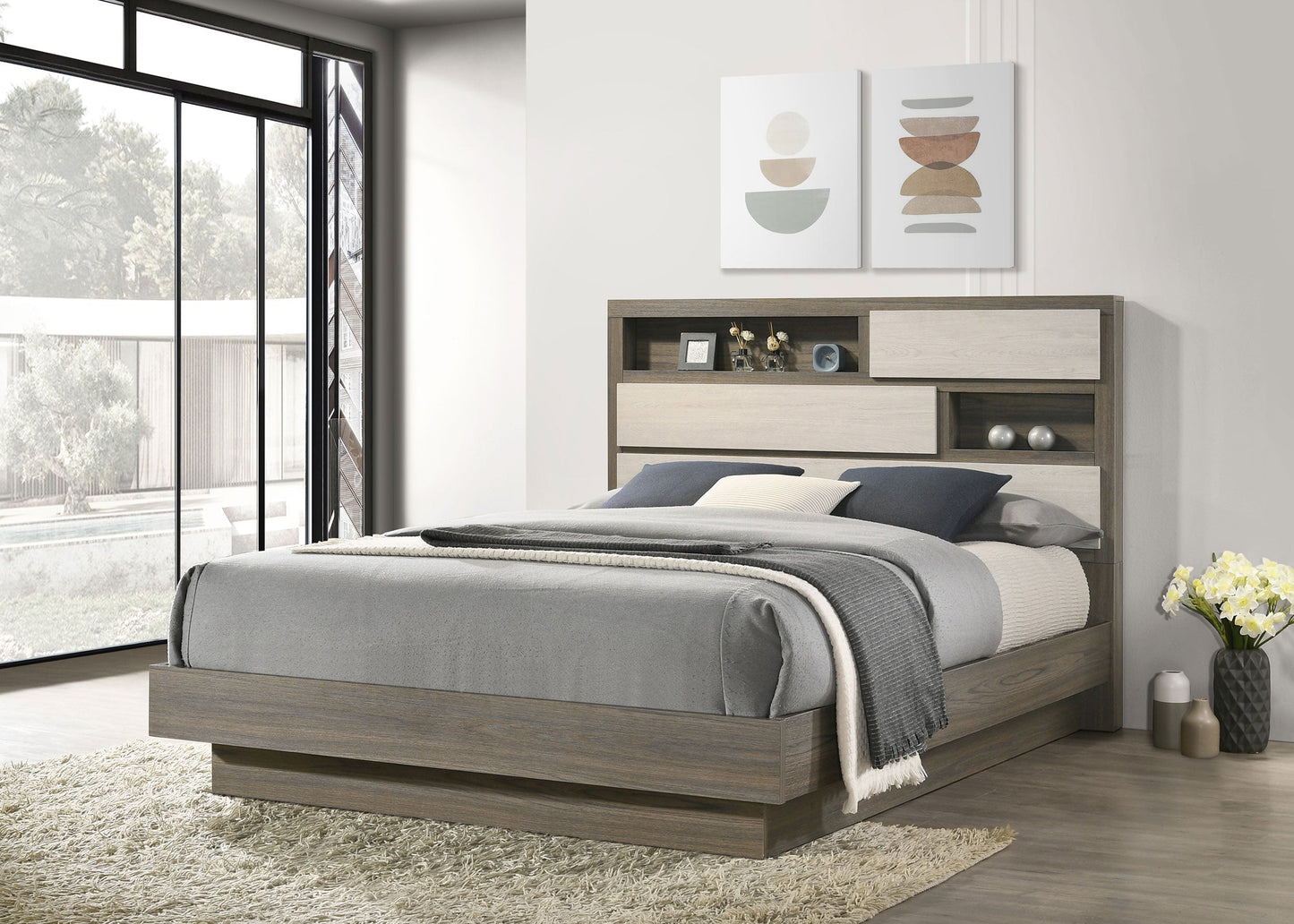 Fenwick  Bed Bookcase Headboard Grey Oak