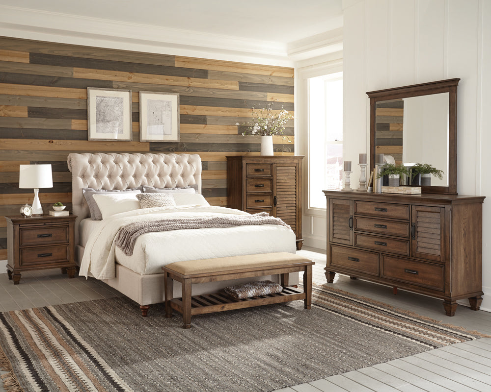 Devon  Upholstered  Bedroom Set Beige and Burnished Oak