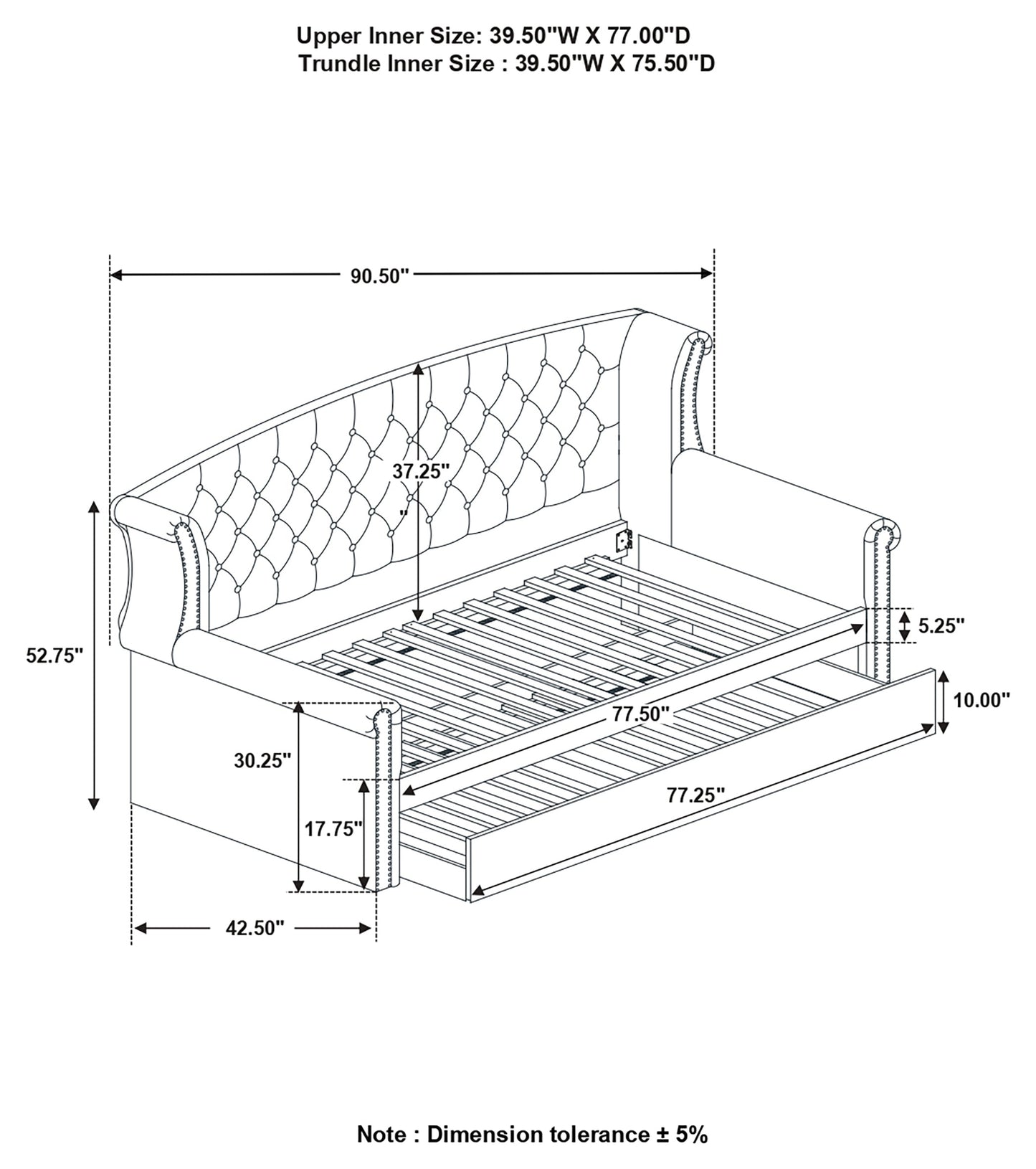 Scarlett Upholstered Tufted Twin Daybed with Trundle