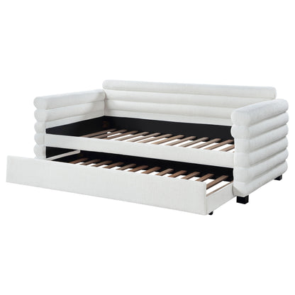 Patricia Boucle Upholstered Twin Day Bed with Trundle White