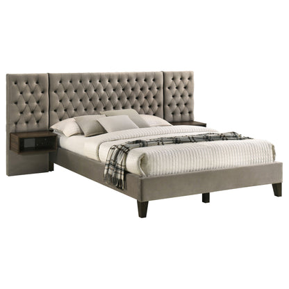 Marley Upholstered  Platform Bed with Headboard Panels Light Brown