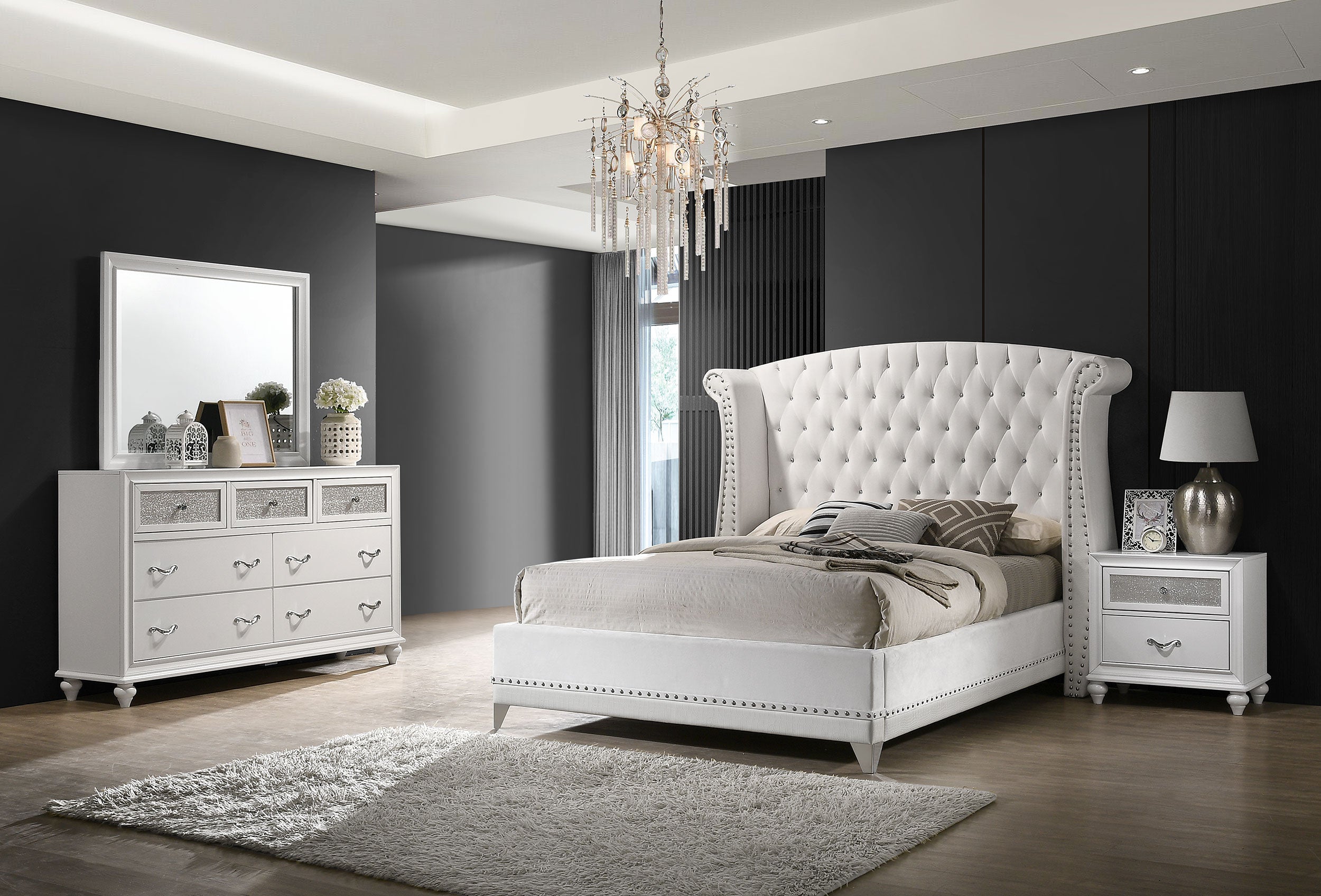 Barzini Upholstered Tufted Bedroom Set White