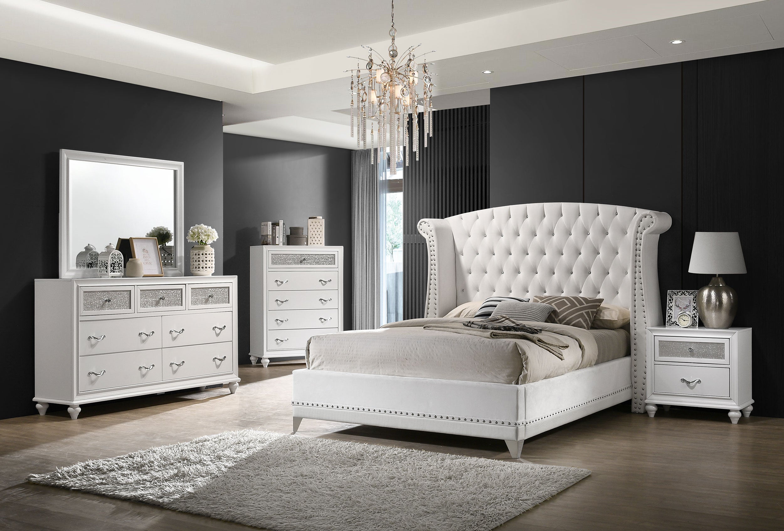 Barzini Upholstered Tufted Bedroom Set White