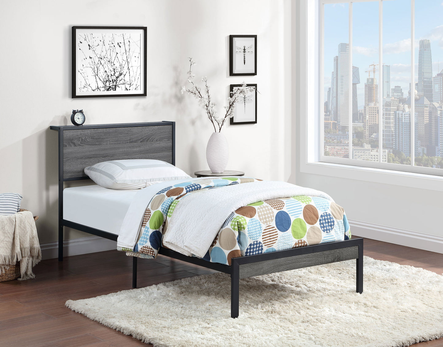 Ricky  Platform Bed Grey and Black