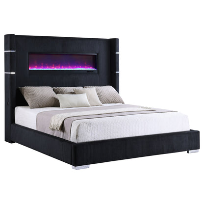 Tisdall 67-inch Upholstered  Fireplace Bed Black