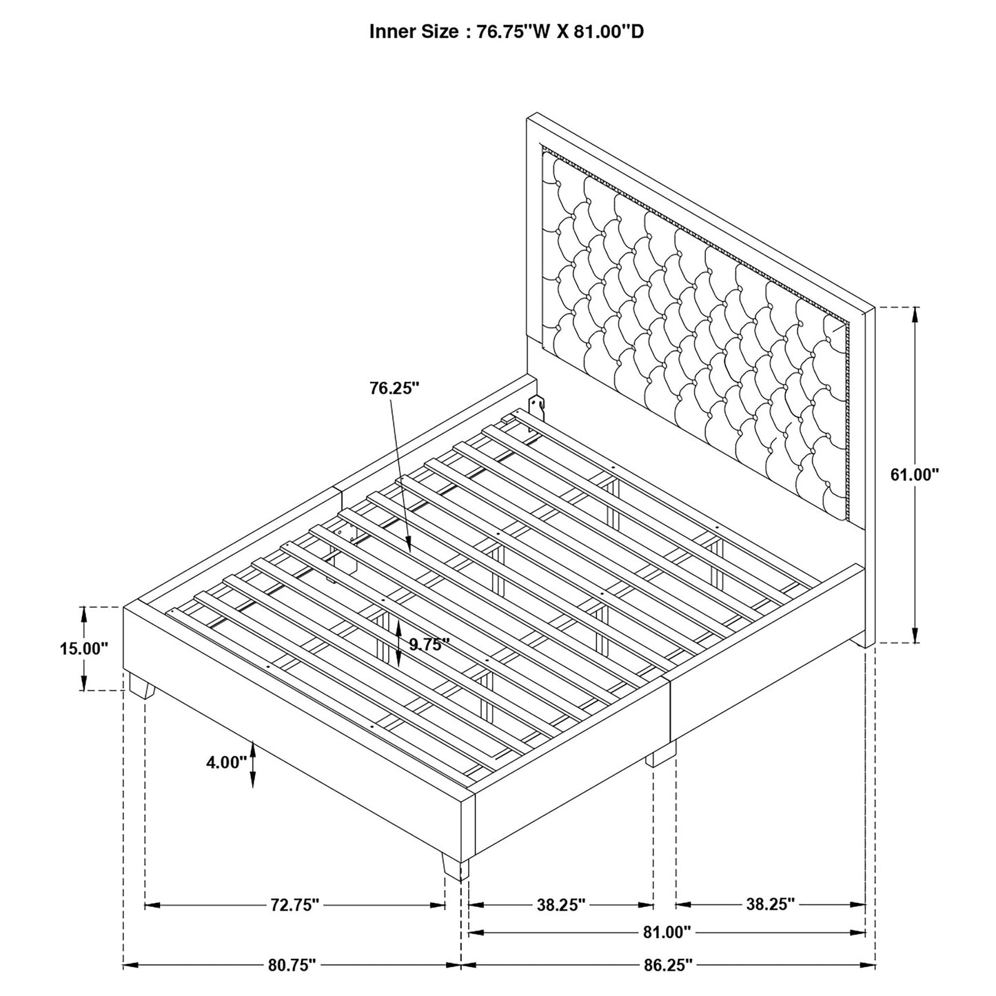 Hailey Upholstered Tufted Platform  Bed Black