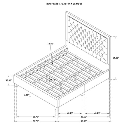 Hailey Upholstered Platform  Bed with Wall Panel Black