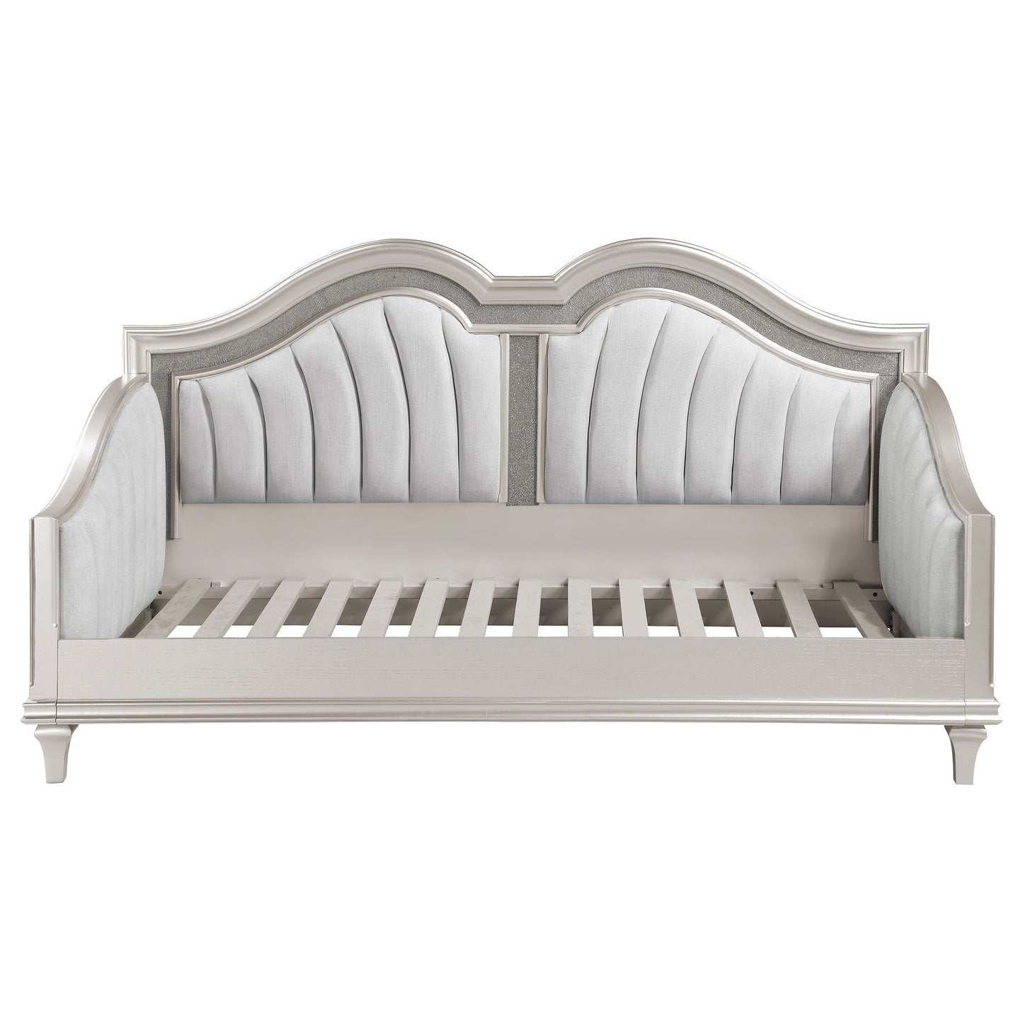 Evangeline Upholstered Twin Daybed with Faux Diamond Trim Silver and Ivory