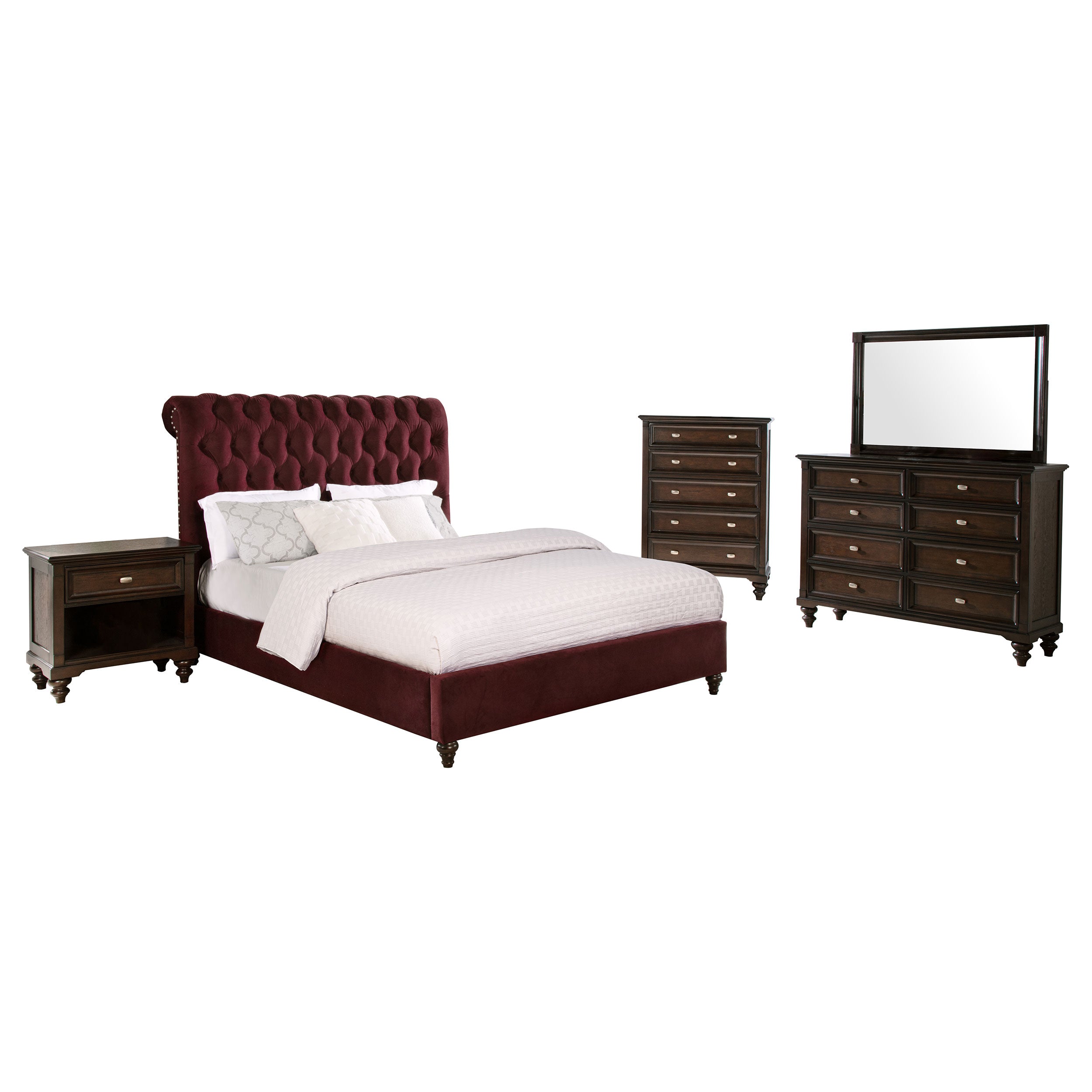 Devon 4-piece Queen Bedroom Set Wine Red and Dark Oak