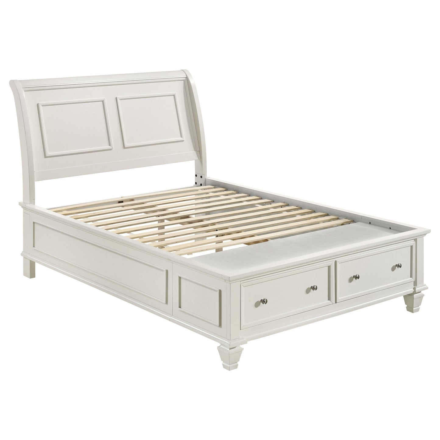 Selena Twin Sleigh Bed with Footboard Storage Cream White