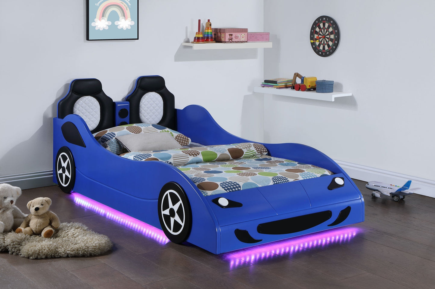 Cruiser Car Themed Twin Bed with Underglow Lights White