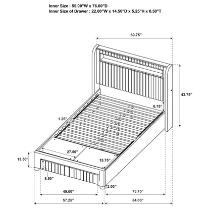 Madison Upholstered LED Twin Storage Platform Bed Cream