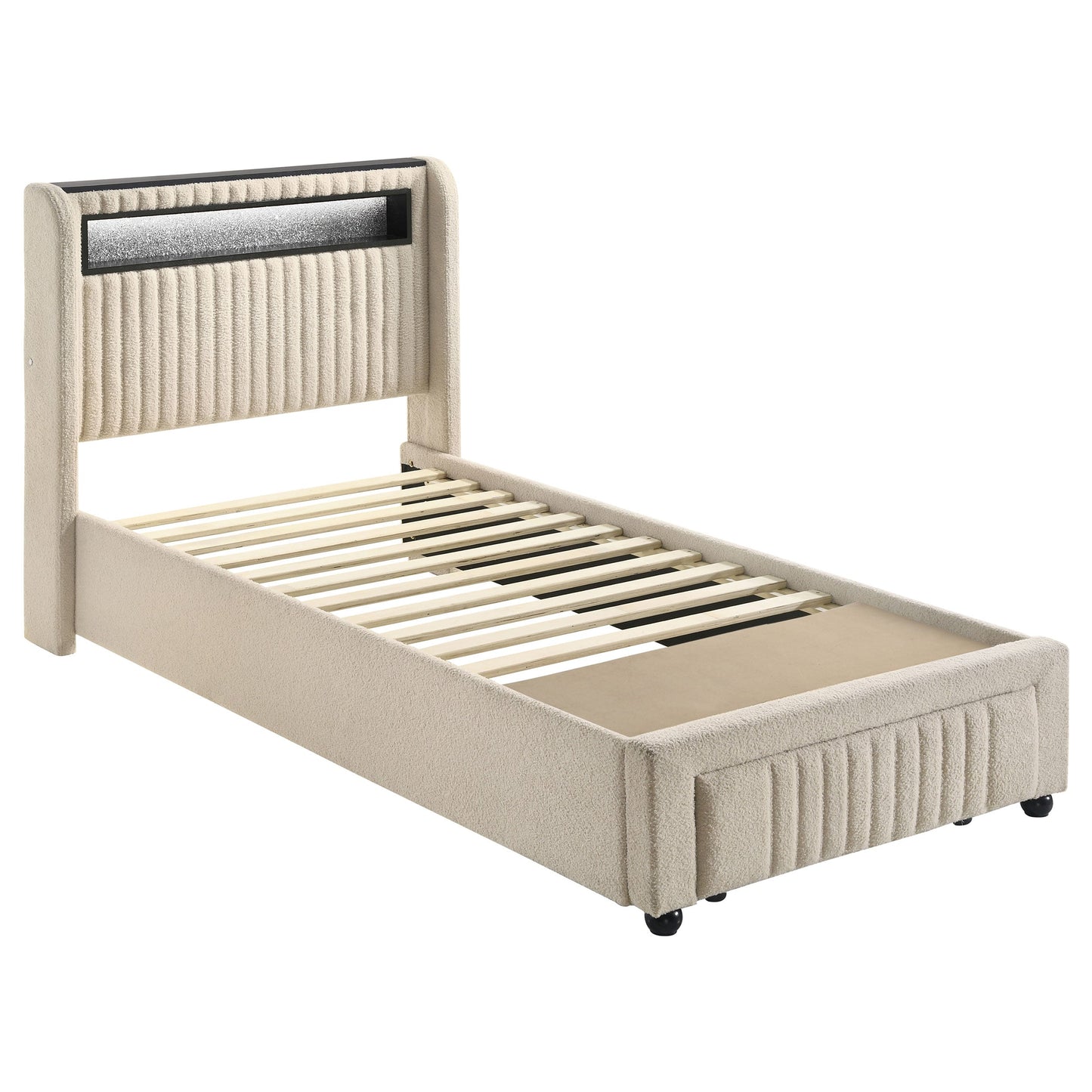 Madison Upholstered LED Twin Storage Platform Bed Cream