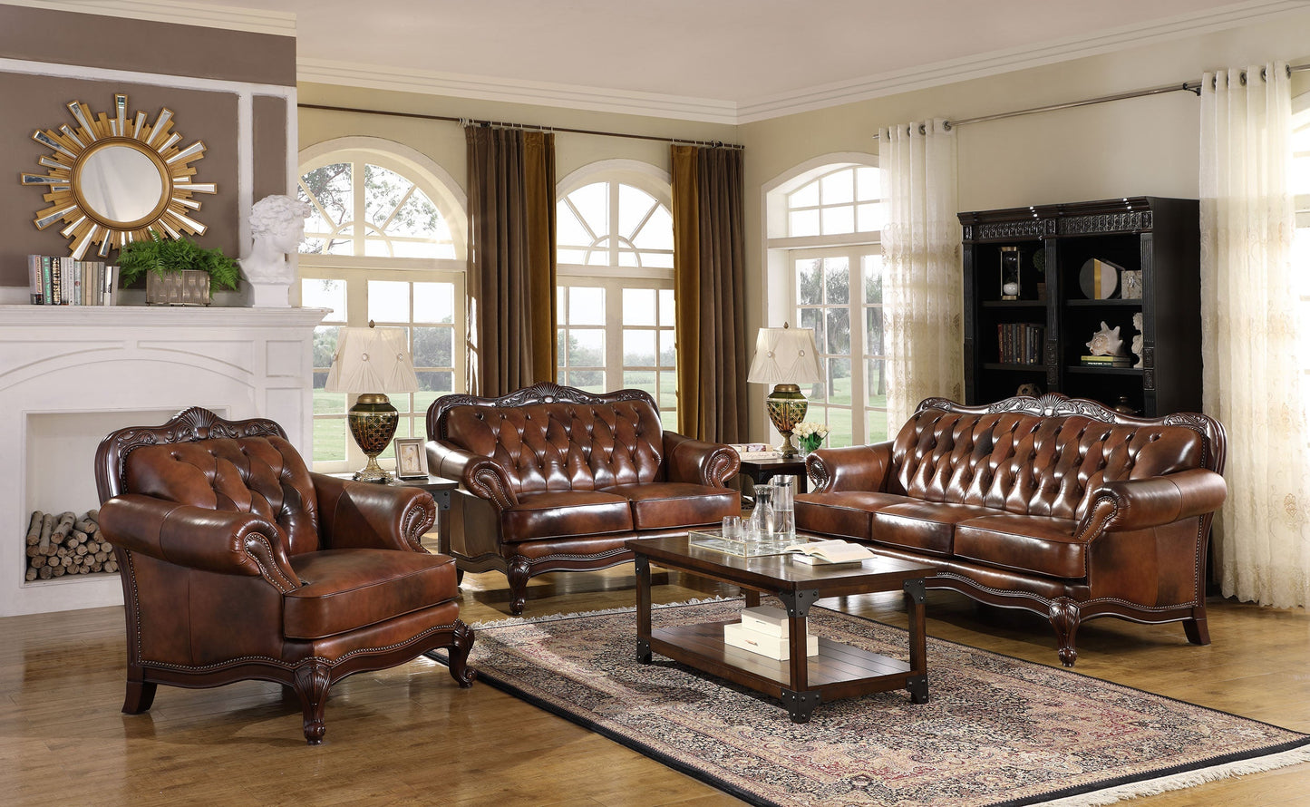 Victoria Tufted Back Loveseat Tri-tone and Brown