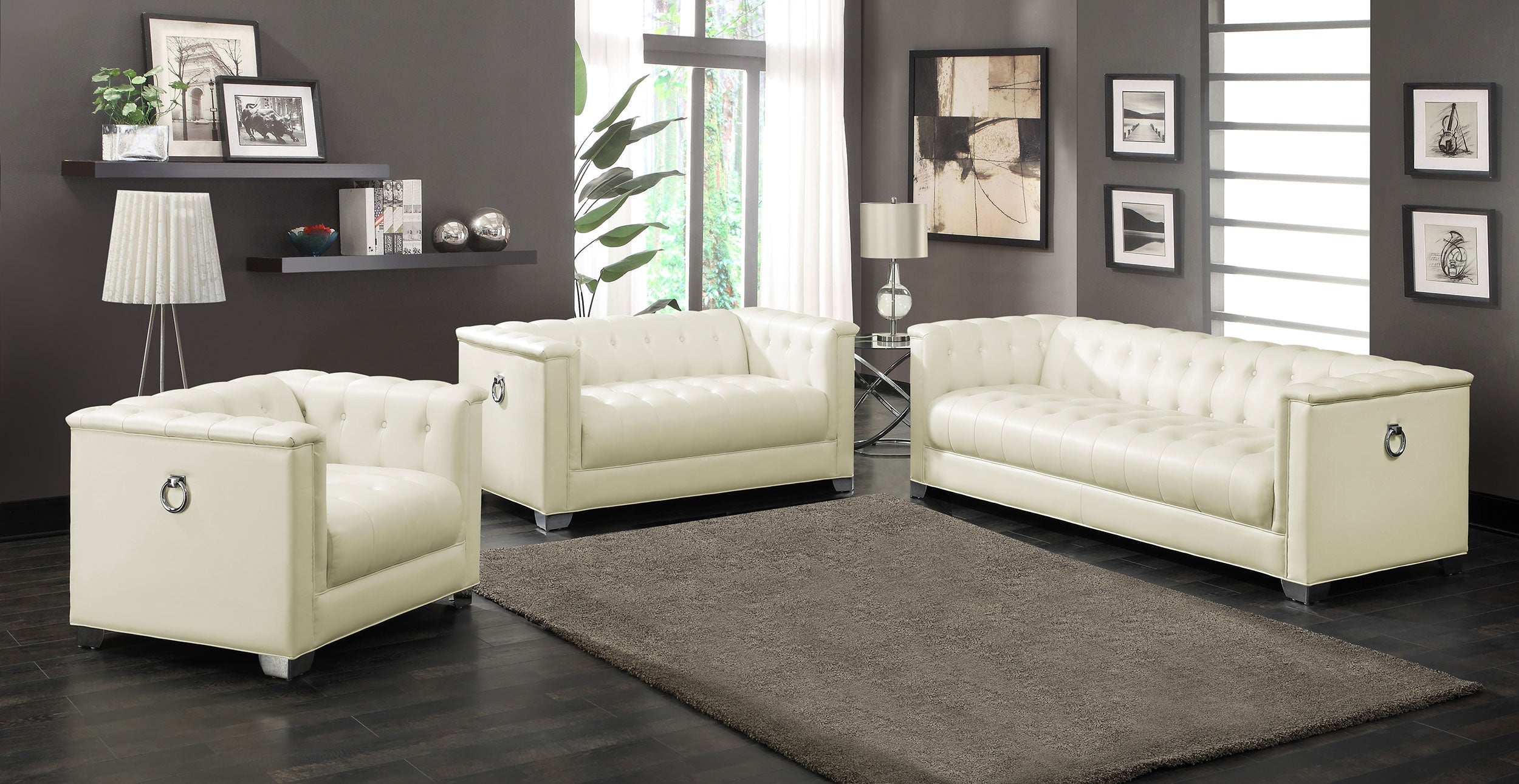 Chaviano 2-piece Upholstered Tufted Sofa Set Pearl White