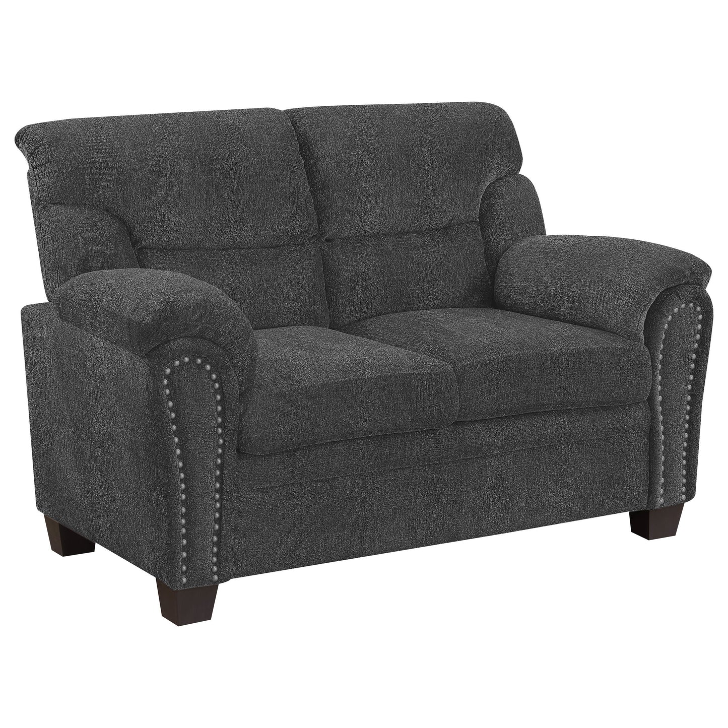 Clementine Upholstered Loveseat with Nailhead Trim Grey